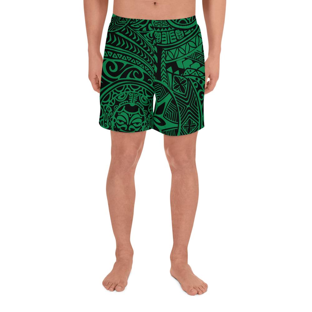 Polynesian Hawaiian Style Tribal Tattoo Green Men's Athletic Long Shorts Art - Polynesian Pride