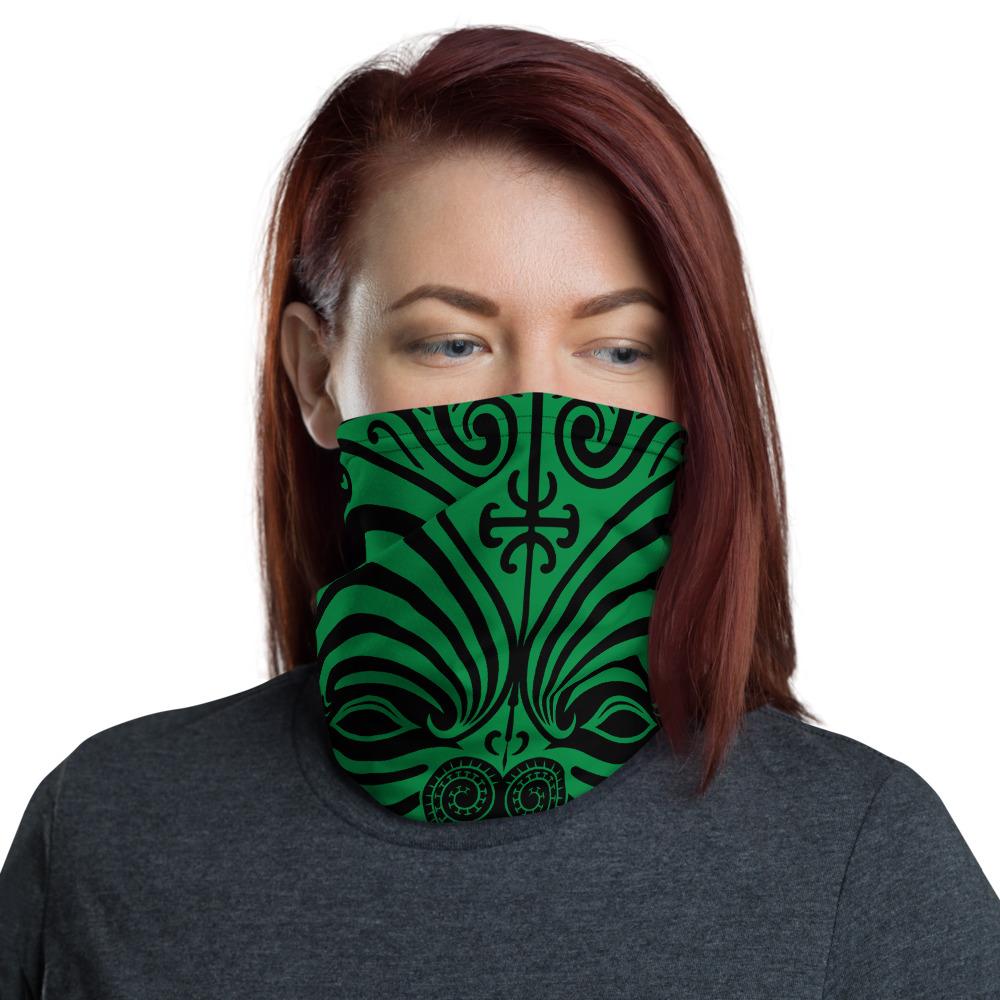 Polynesian Maori Mask Green Unisex Neck Gaiter One Size Art - Polynesian Pride