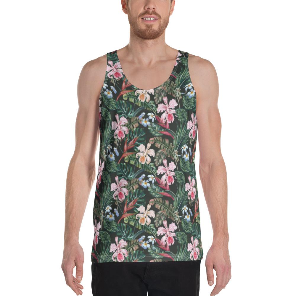 Tropical Monstera Leaf Red Hawaii Men's Tank Top AH White - Polynesian Pride