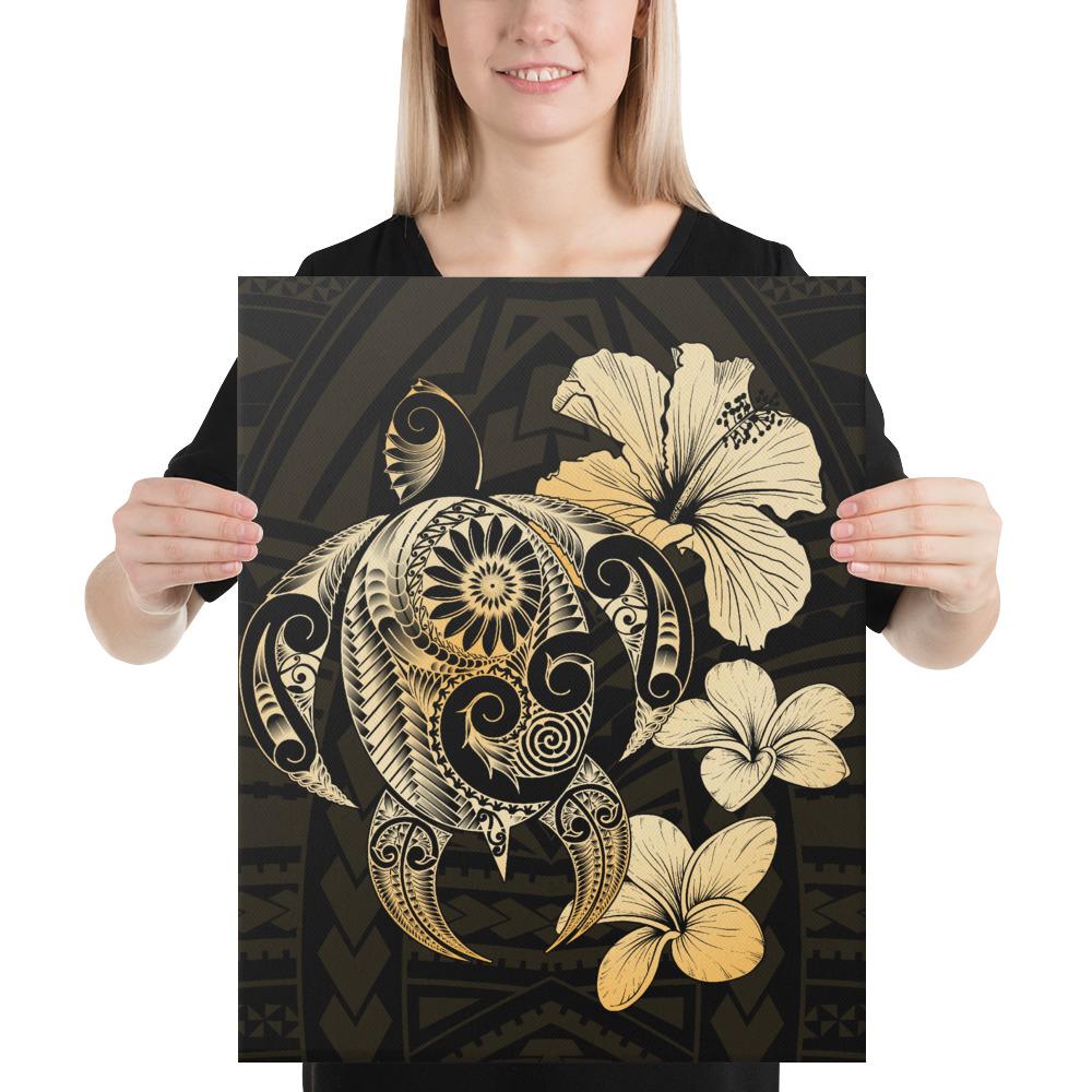 Hibiscus Plumeria Mix Polynesian Turtle Canvas 16x20 Canvas White - Polynesian Pride