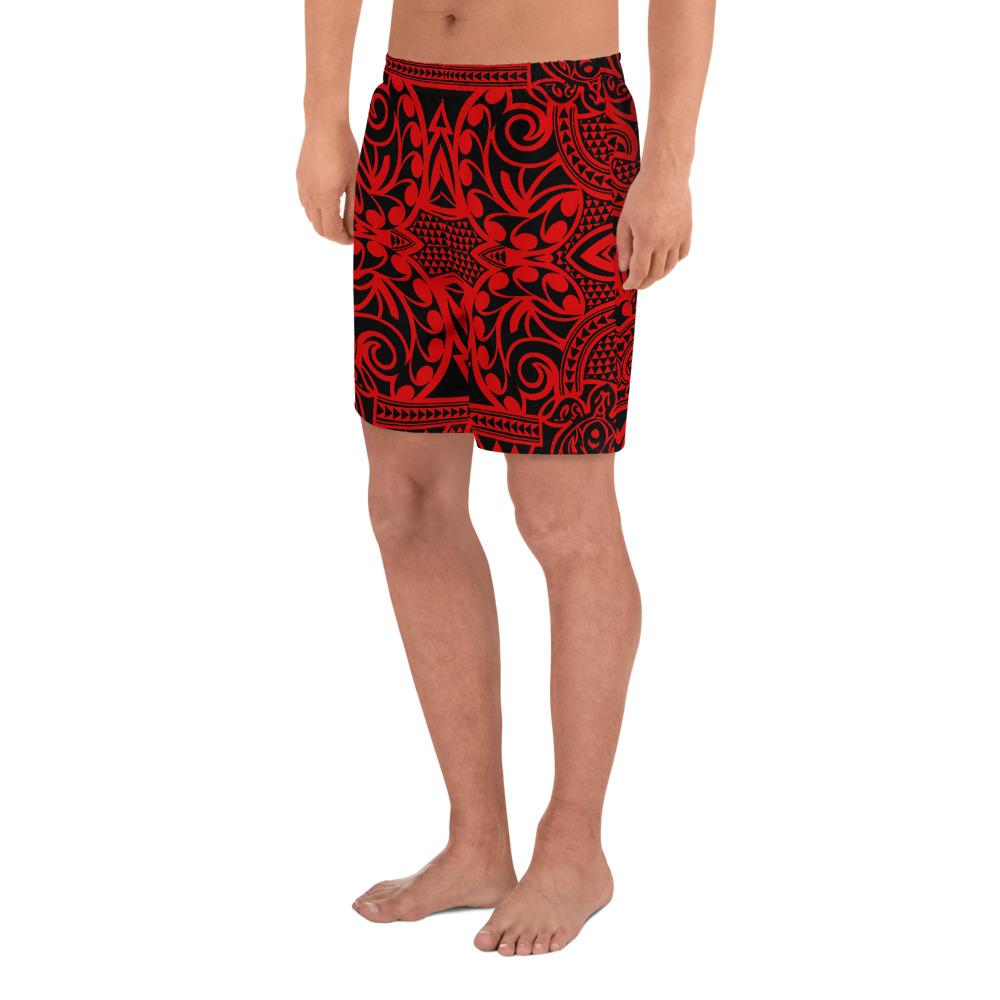 Polynesian Kakau Turtle Red Men's Athletic Long Shorts - Polynesian Pride
