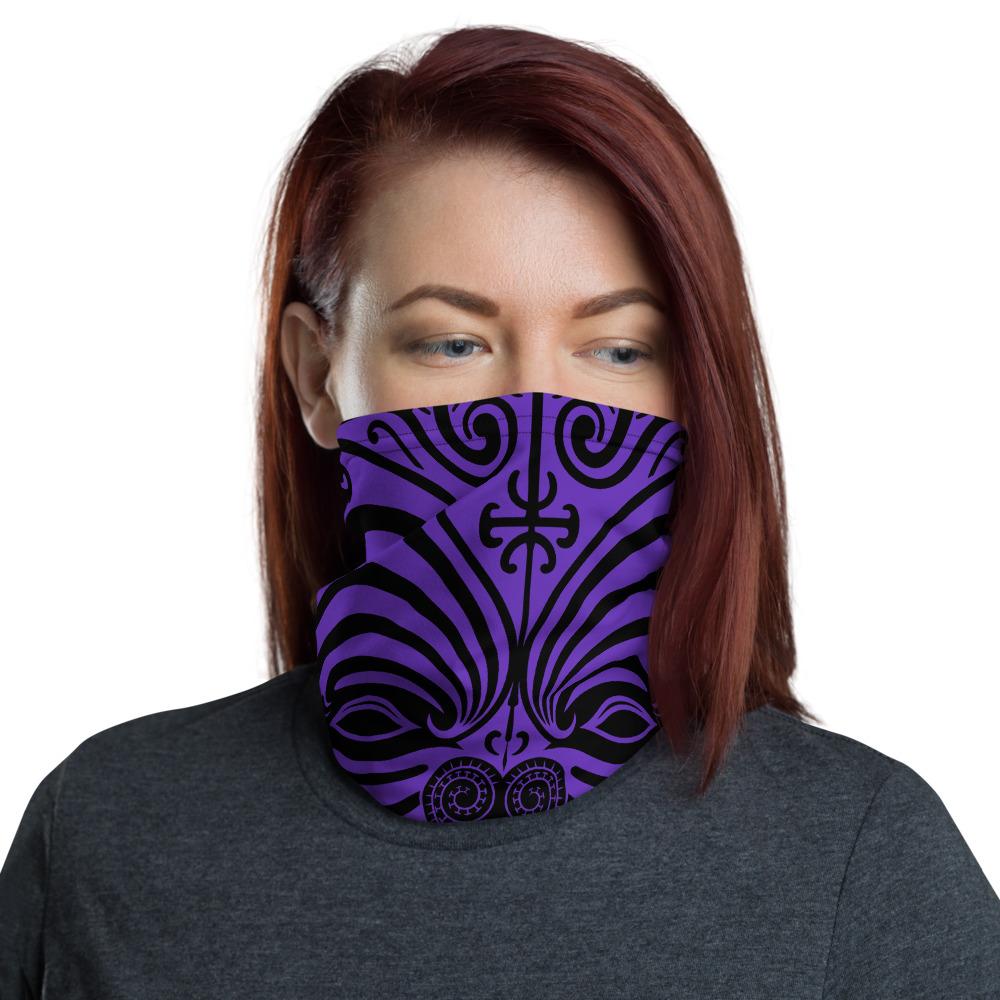 Polynesian Maori Mask Purple Unisex Neck Gaiter One Size Art - Polynesian Pride