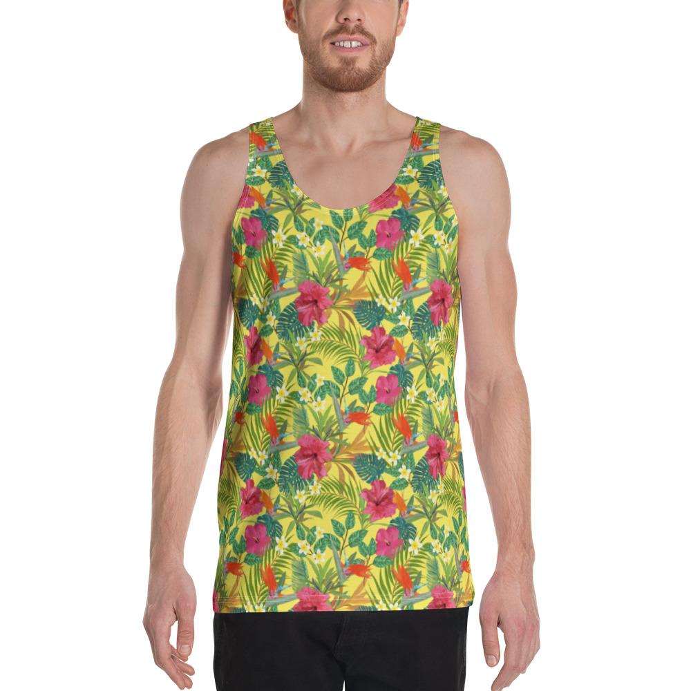 Hawaii Tropical Leaves And Flowers - Hawaii Men's Tank Top AH White - Polynesian Pride