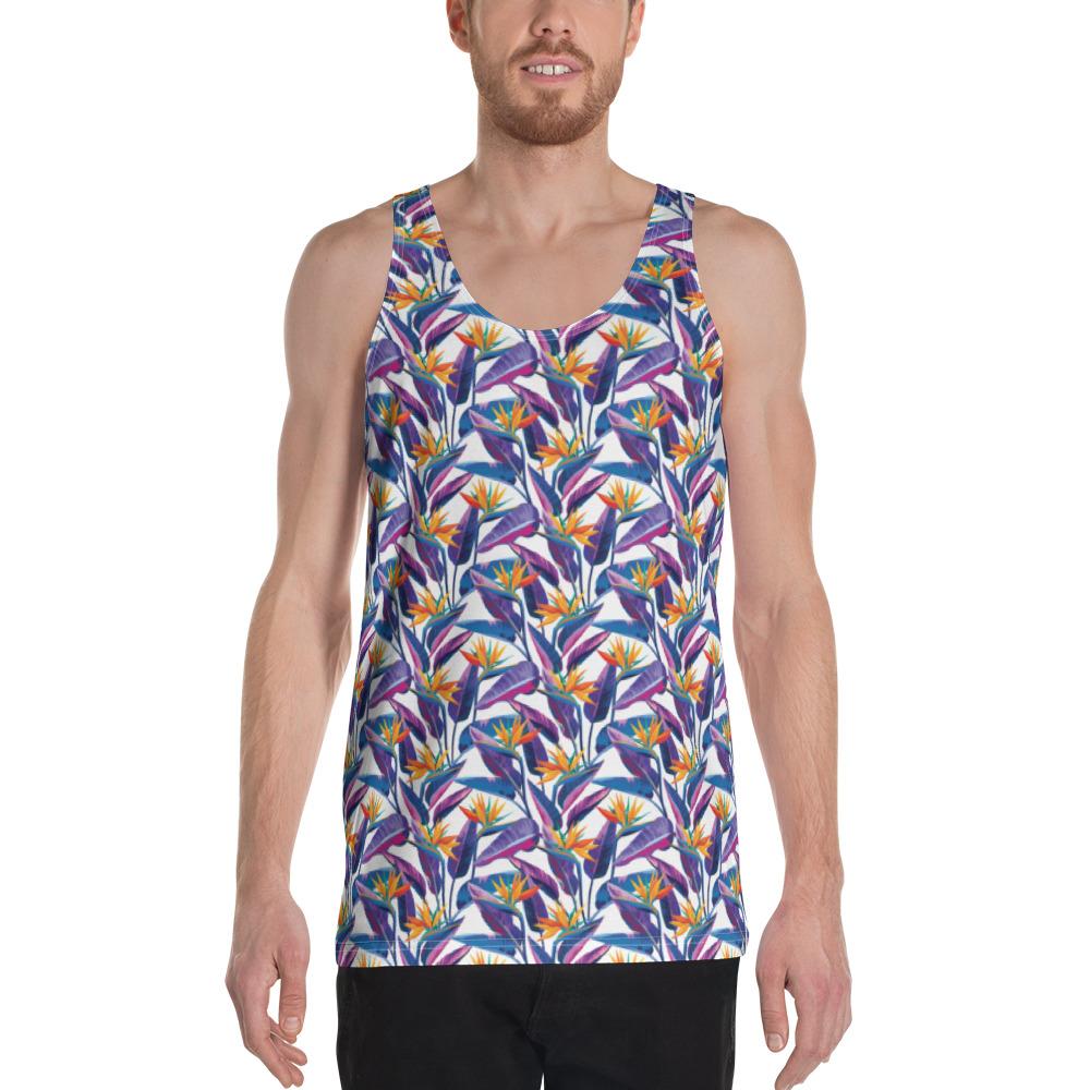 Tropical Strelitzia Hawaii Men's Tank Top AH White - Polynesian Pride