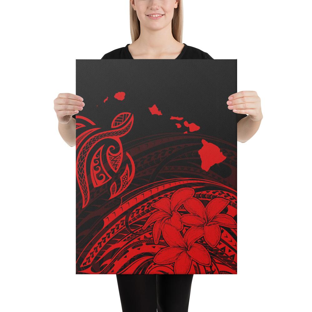 Hawaii Turtle Polynesian Map Plumeria Red Canvas 18x24 Canvas Red - Polynesian Pride