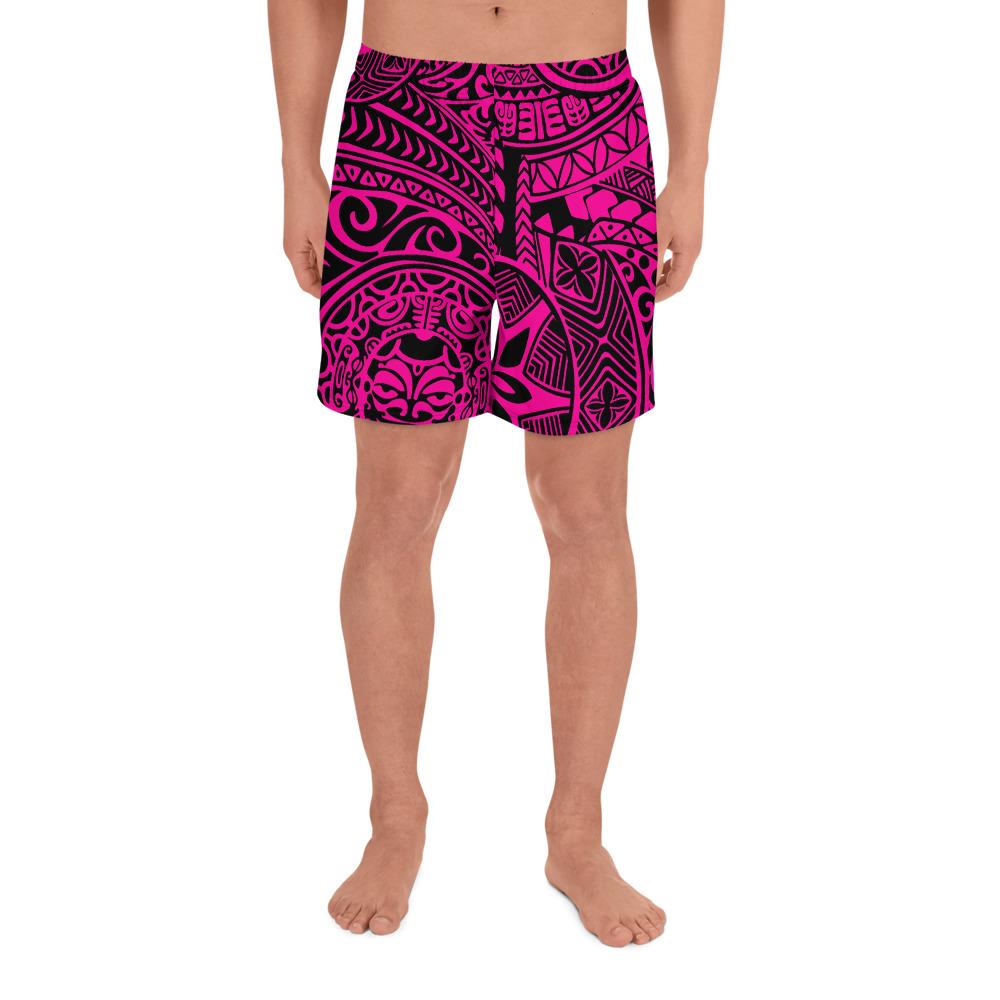 Polynesian Hawaiian Style Tribal Tattoo Pink Men's Athletic Long Shorts Art - Polynesian Pride