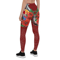 Tahiti Polynesian Leggings - Hibiscus Coat of Arm Red - Polynesian Pride