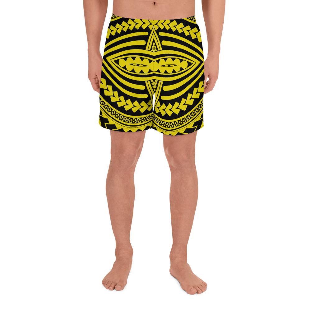 Polynesian Seamless yellow Men's Athletic Long Shorts Art - Polynesian Pride