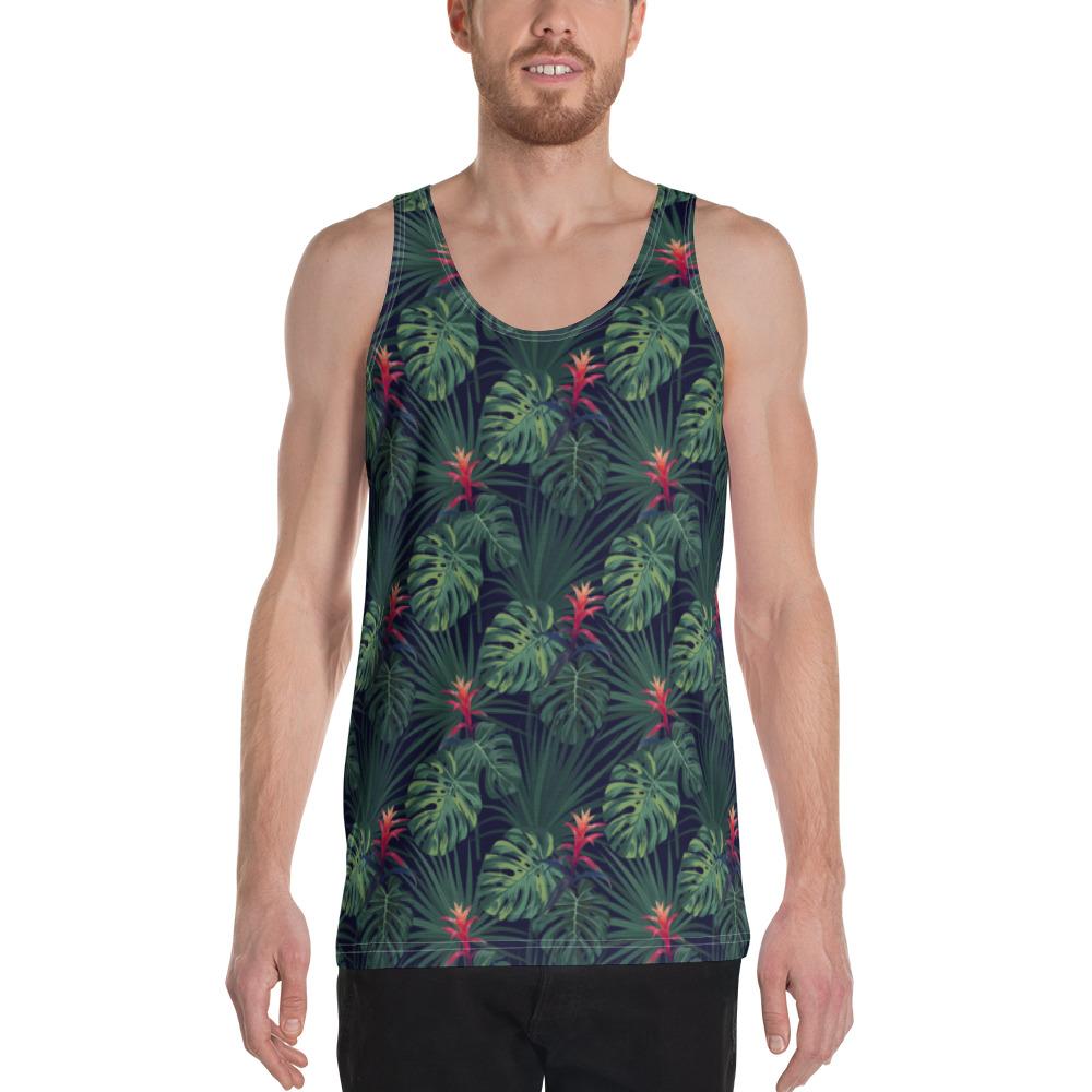 Tropical Monstera Leaf Green Hawaii Men's Tank Top AH White - Polynesian Pride