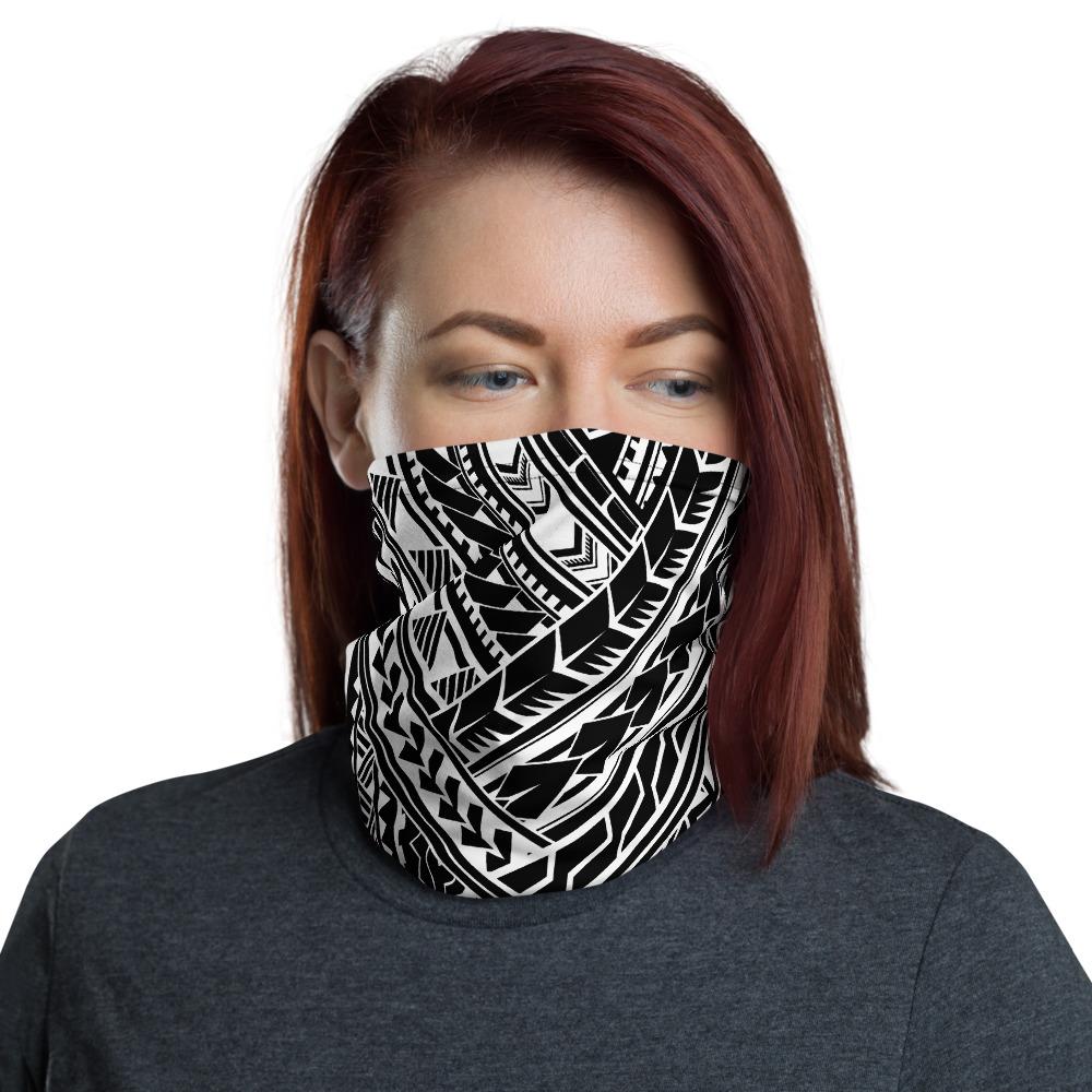 Hawaiian Bandana - Polynesian Shaped Tatau White Neck Gaiter One Size Art - Polynesian Pride