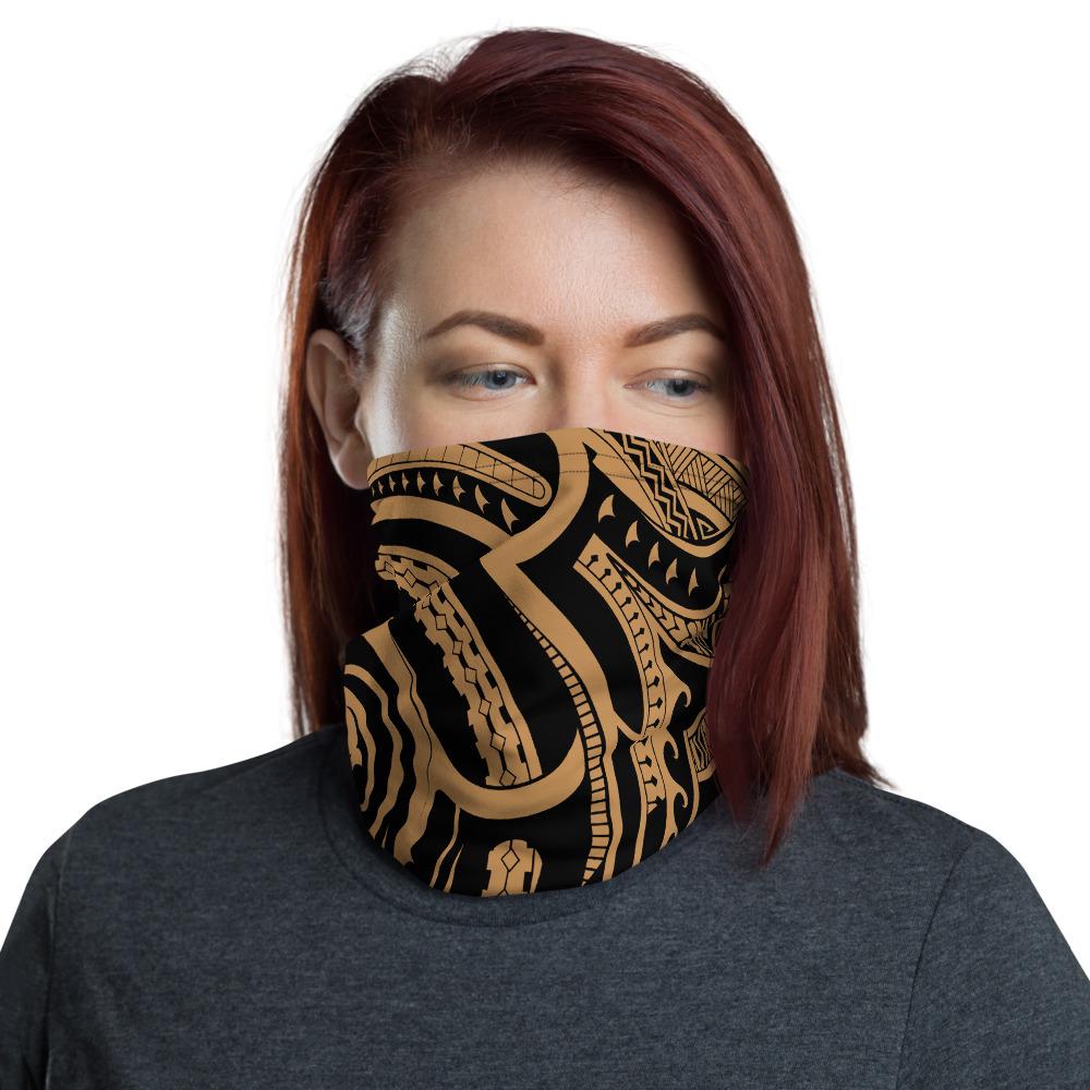 Hawaiian Bandana Swirly Tatau Gold Unisex Neck Gaiter One Size Black - Polynesian Pride