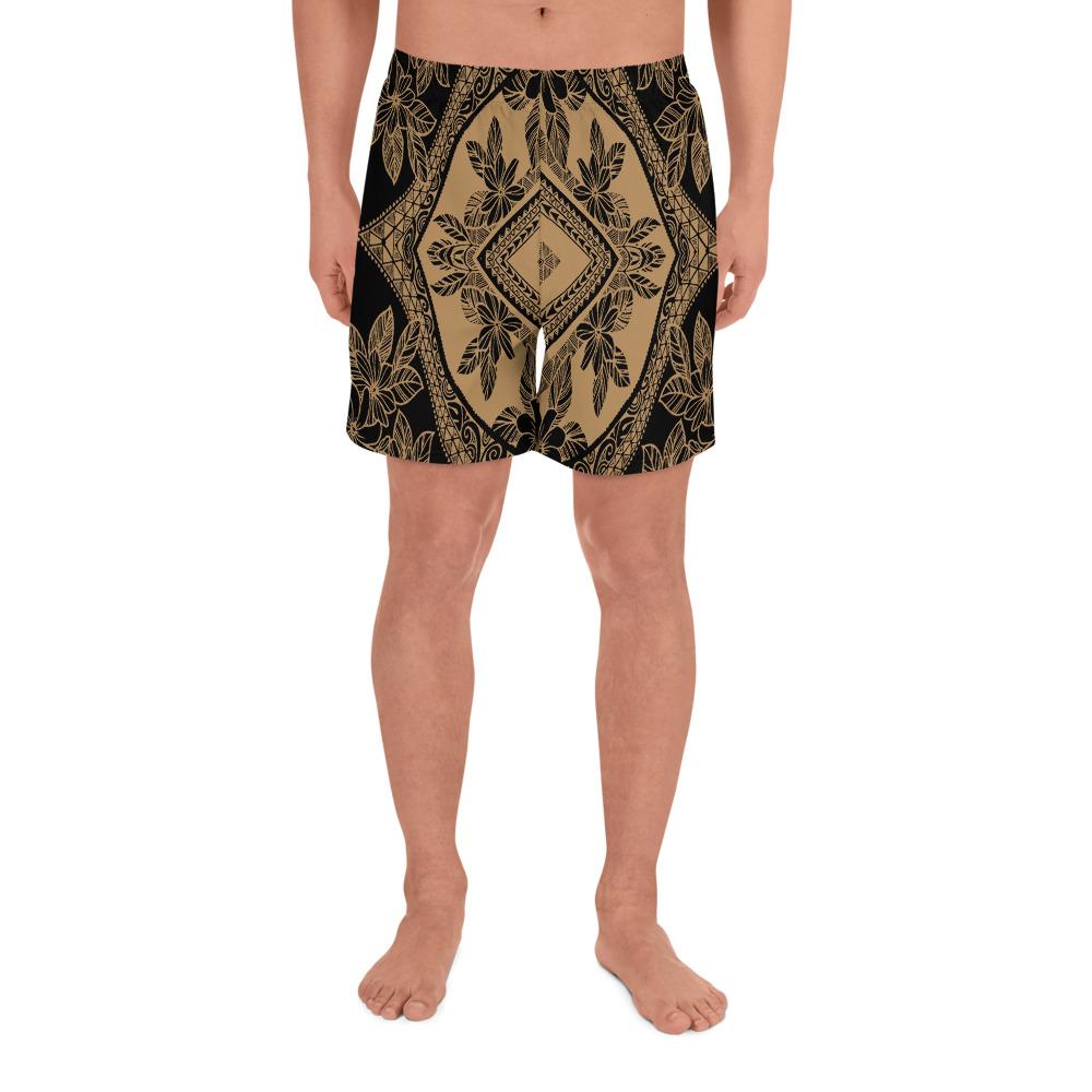 Polynesian Plumeria Mix Gold Black Men's Athletic Long Shorts Art - Polynesian Pride