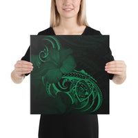 Hawaii Map Turtle Hibiscus Divise Polynesian Green Canvas 16x16 Canvas Green - Polynesian Pride
