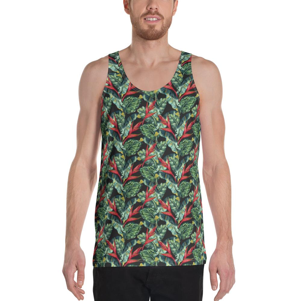 Tropical Monstera Leaf Green Mix Hawaii Men's Tank Top AH White - Polynesian Pride