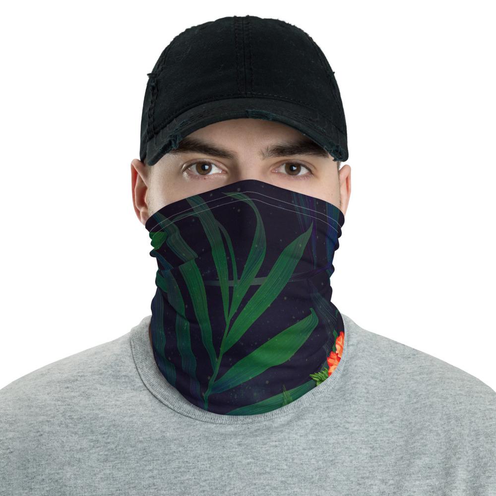 Hawaiian Bandana - Hibiscus Palm Background Neck Gaiter Black One Size - Polynesian Pride