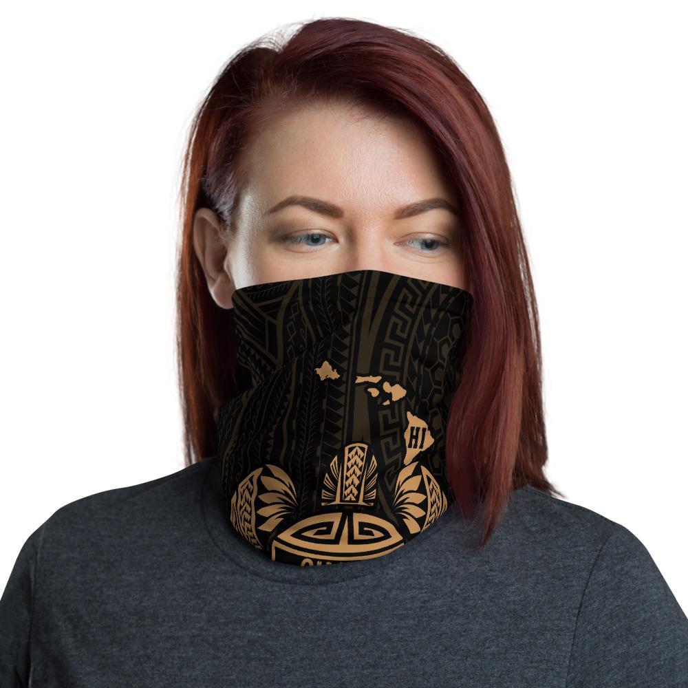 Hawaii Bandana Map Turtle Ohana Hibiscus Kakau Polynesian Neck Gaiter - Gold Gold One Size - Polynesian Pride