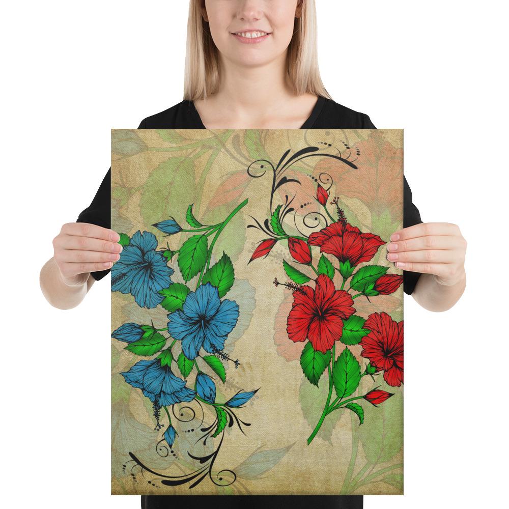 Hibibus Blue And Red Canvas 16x20 Canvas Blue - Polynesian Pride