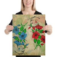 Hibibus Blue And Red Canvas 16x20 Canvas Blue - Polynesian Pride