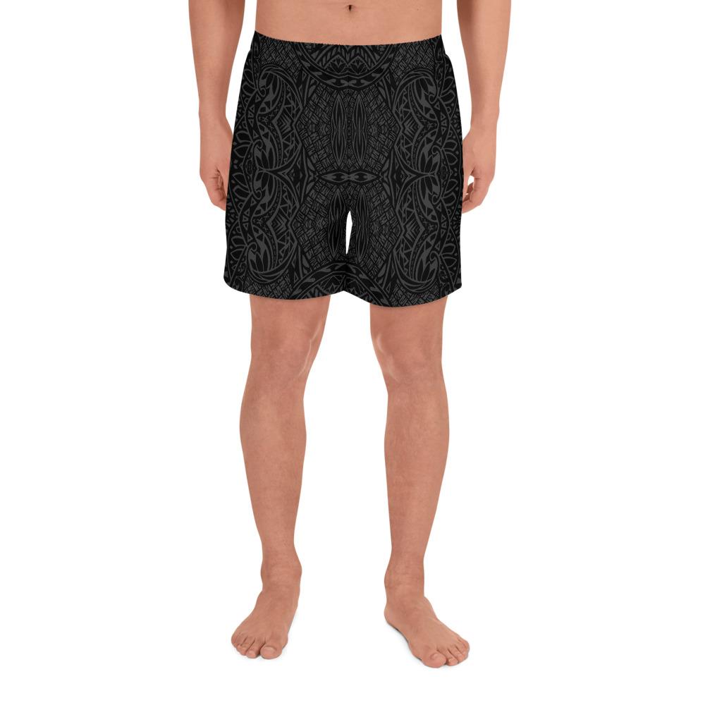 Polynesian Lauhala Mix Gray Men's Athletic Long Shorts Art - Polynesian Pride