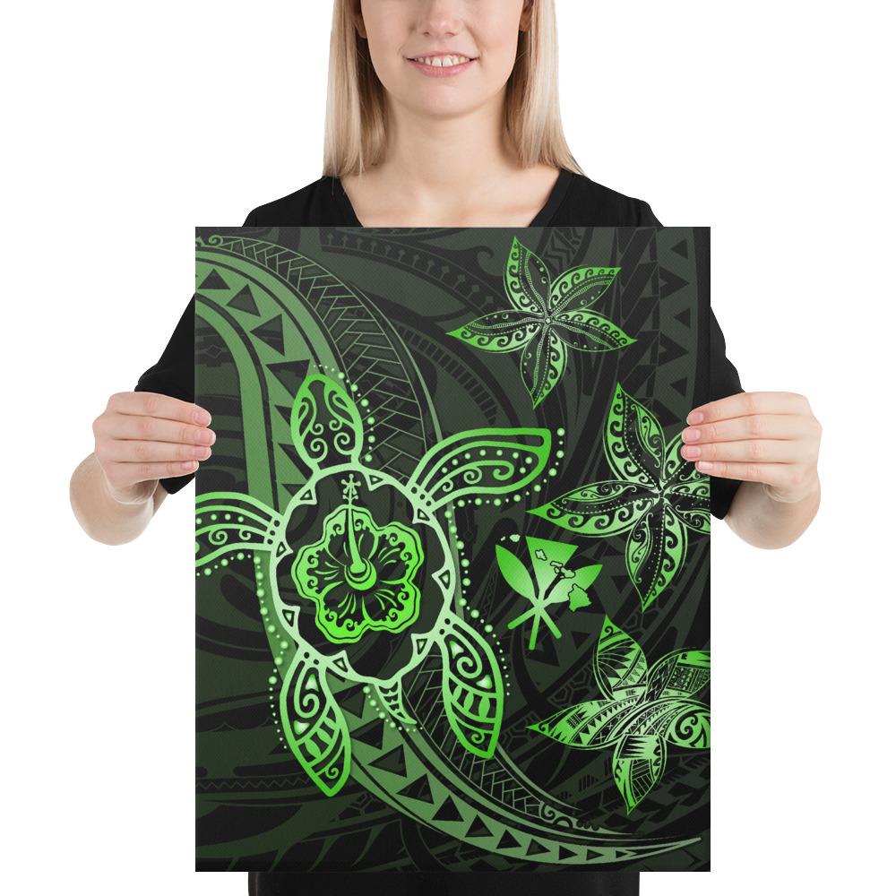 Kanaka Map Hibiscus Plumeria Turtle Art Green Polynesian Canvas 16x20 Canvas Green - Polynesian Pride