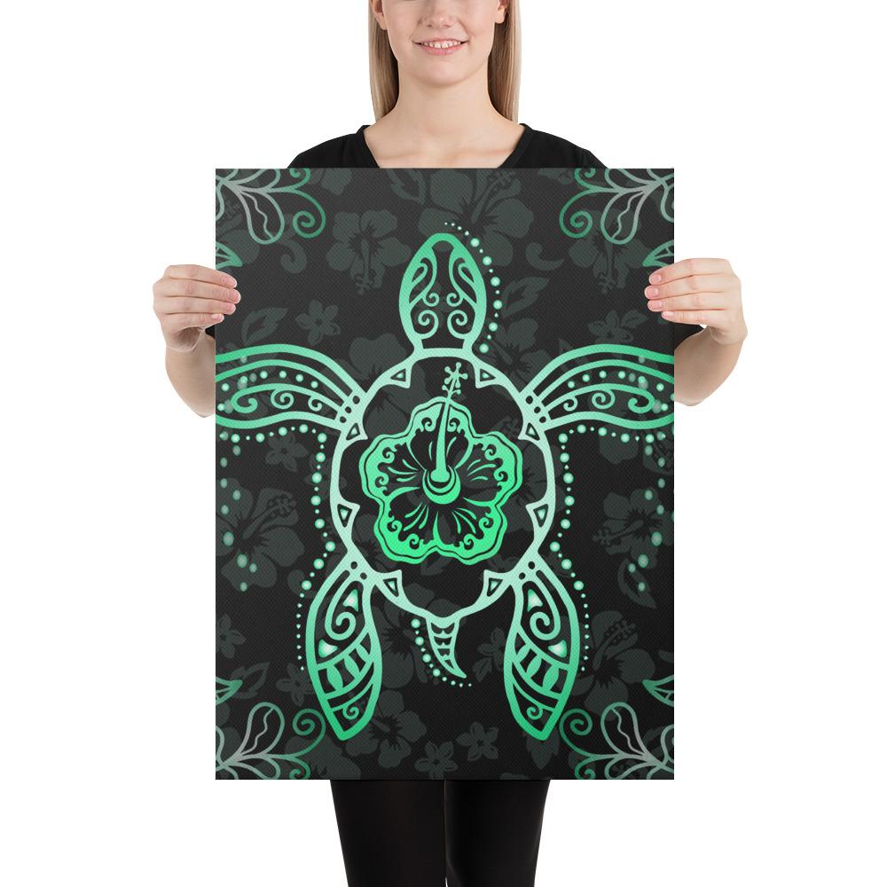 Turtle Hibiscus Green Canvas 18x24 Canvas Green - Polynesian Pride