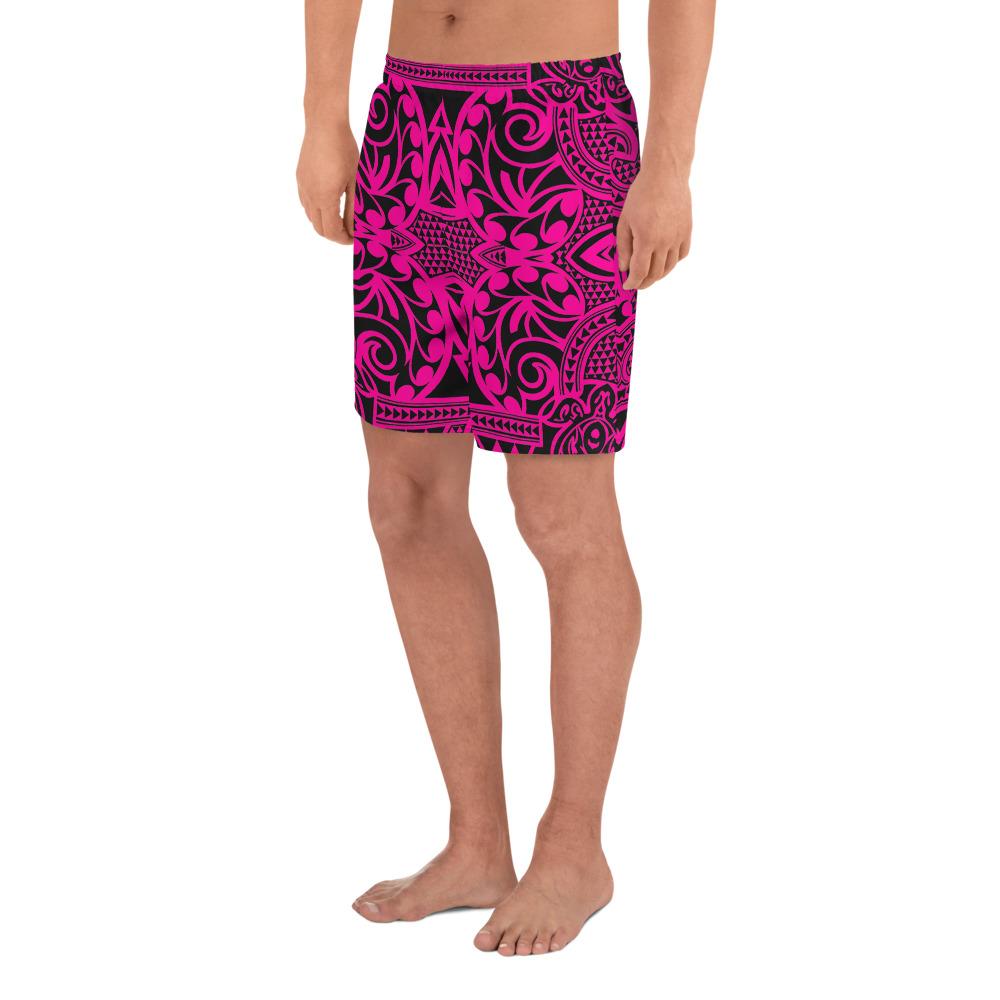 Polynesian Kakau Turtle Pink Men's Athletic Long Shorts - Polynesian Pride