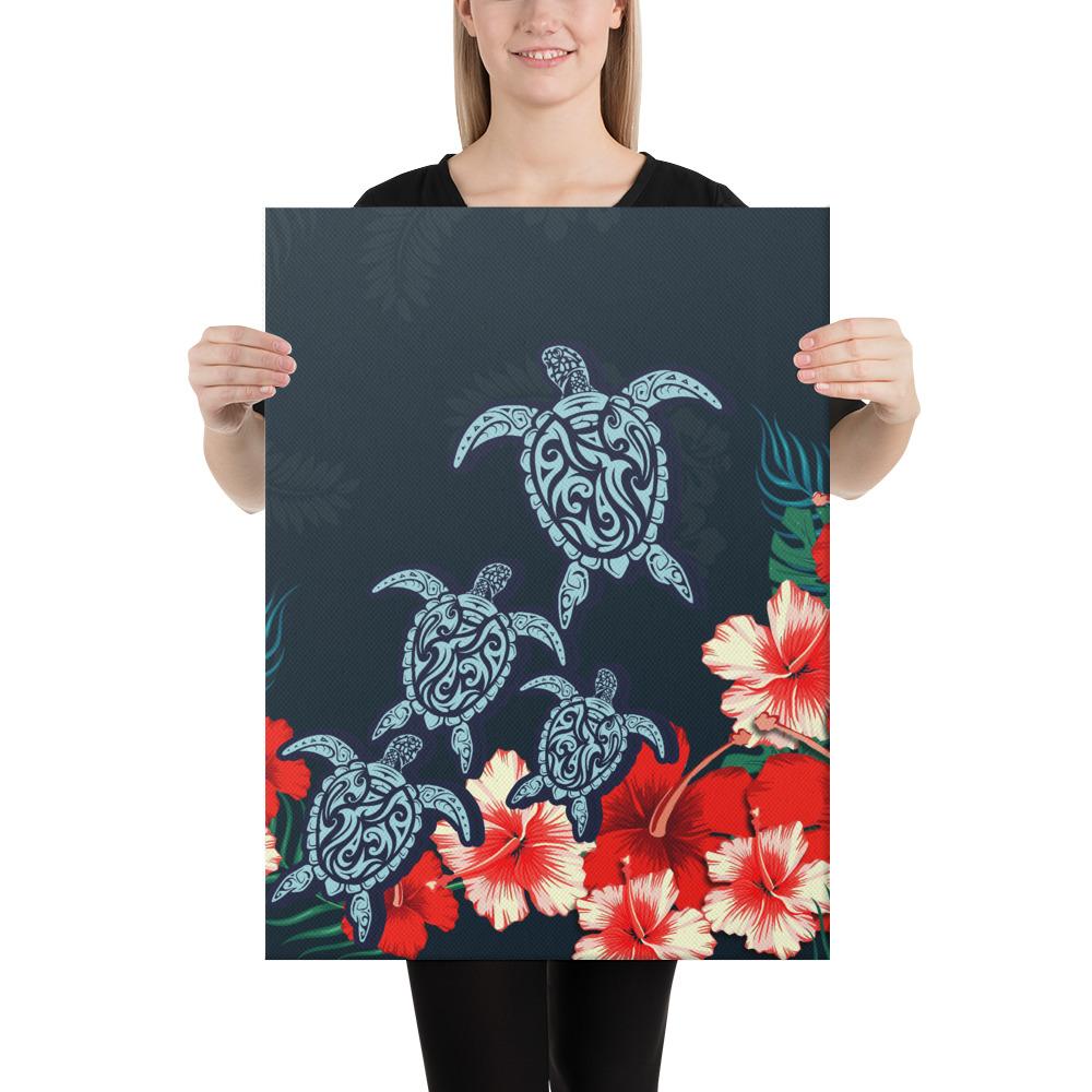 Hibiscus And Turtle Skillful Canvas 18x24 Canvas White - Polynesian Pride