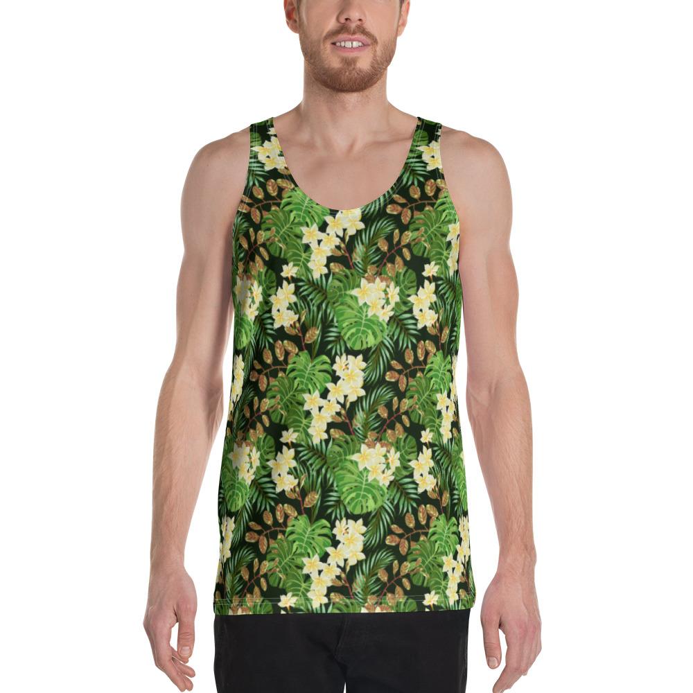 Hawaii Tropical Leaves And Plumeria - Hawaii Men's Tank Top AH White - Polynesian Pride