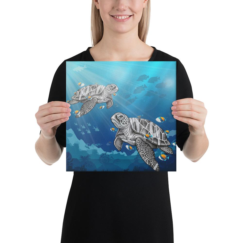 Turtle And Humuhumunukunukuapua'a Canvas 12x12 Canvas White - Polynesian Pride