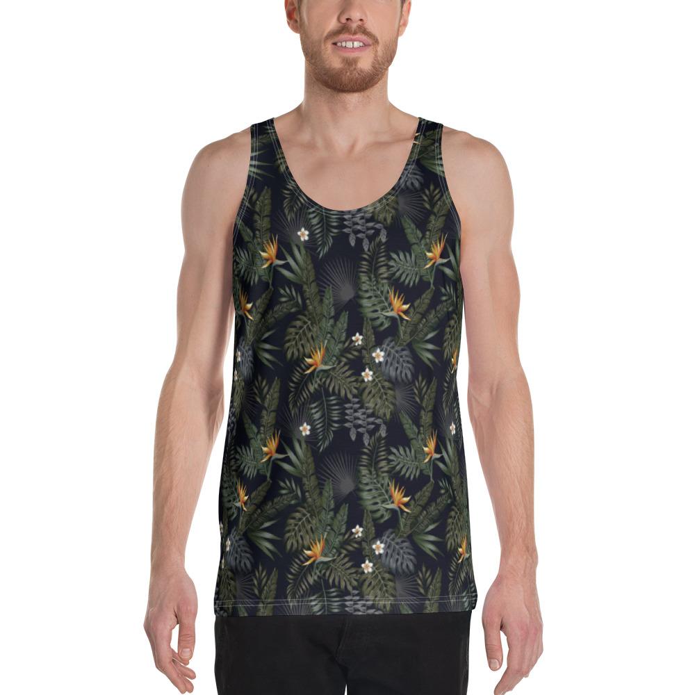 Tropical Leaves And Flowers In The Night Style Hawaii Men's Tank Top AH White - Polynesian Pride