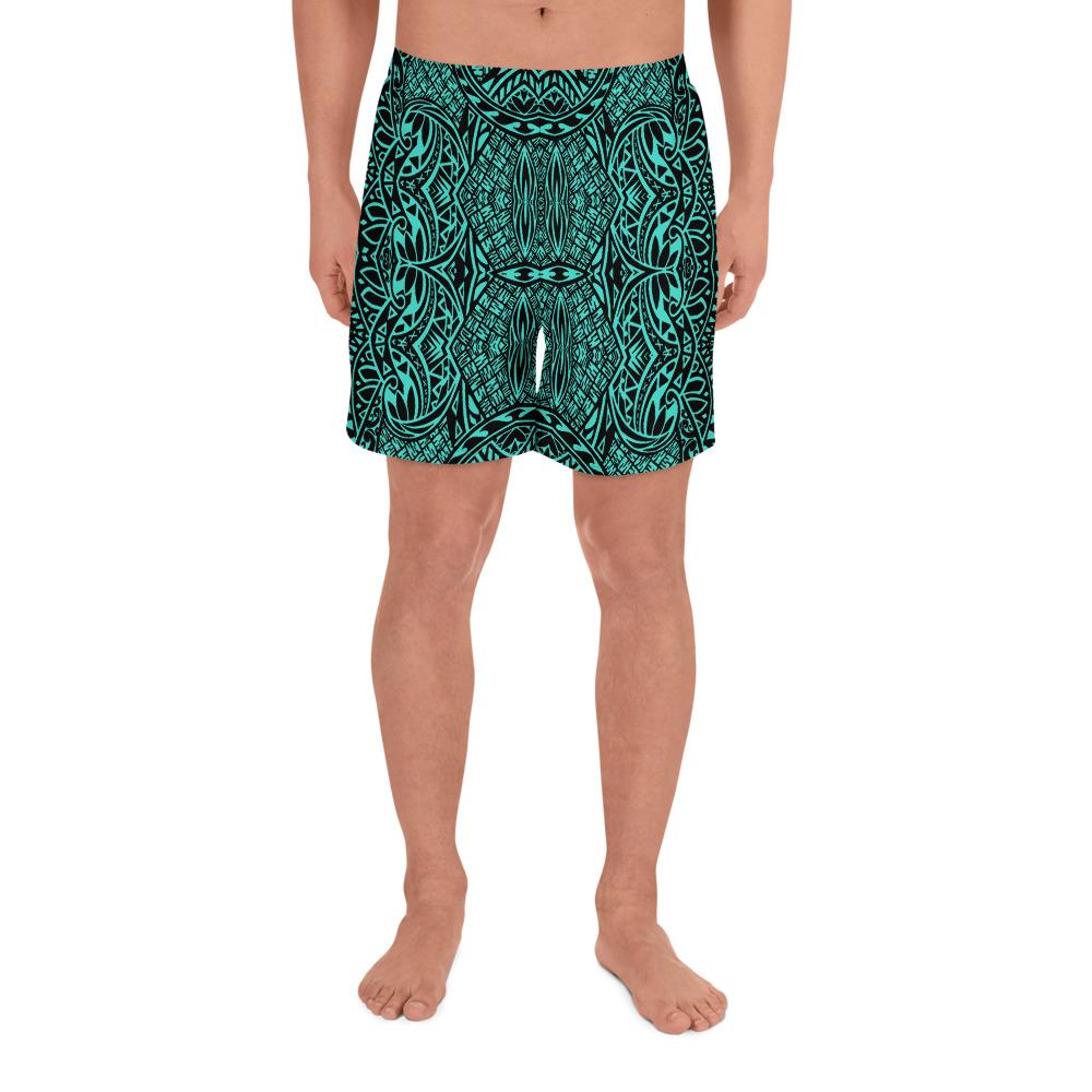 Polynesian Lauhala Mix Turquoise Men's Athletic Long Shorts Art - Polynesian Pride