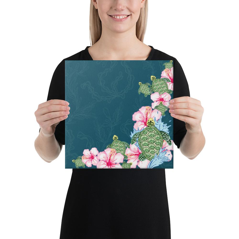 Hibiscus Turtle Dance Canvas 12x12 Canvas White - Polynesian Pride