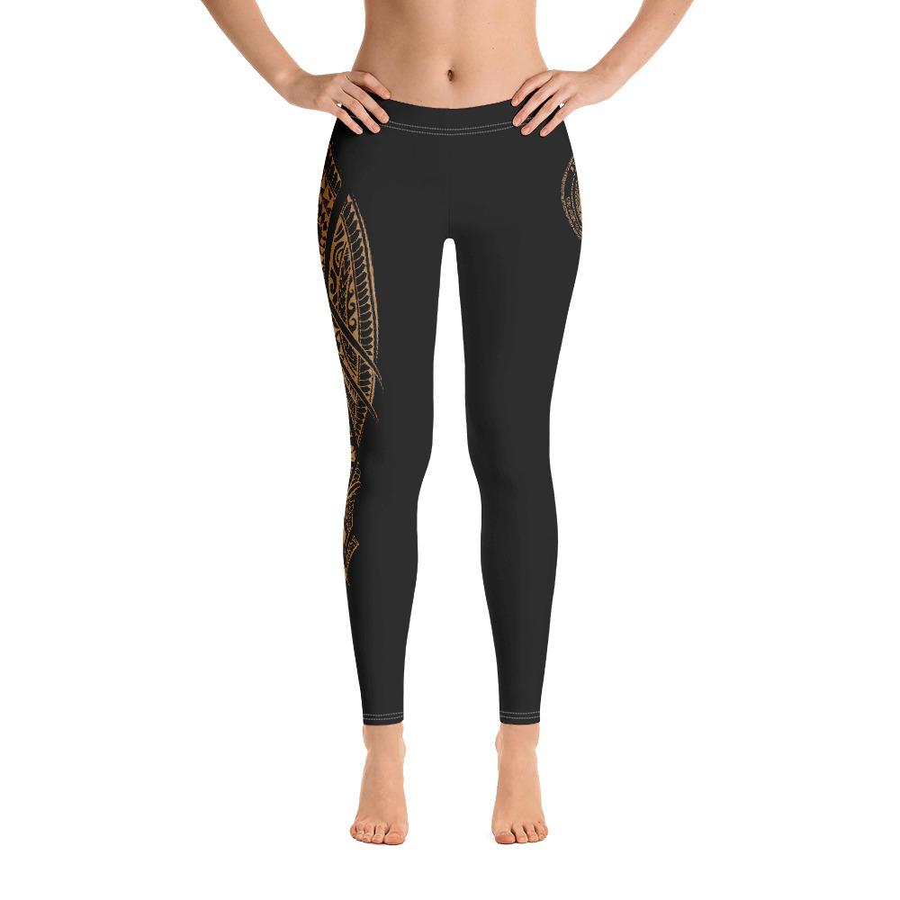 Hawaii State Tattoo Swirly Gold Polynesian Women's Leggings - Polynesian Pride