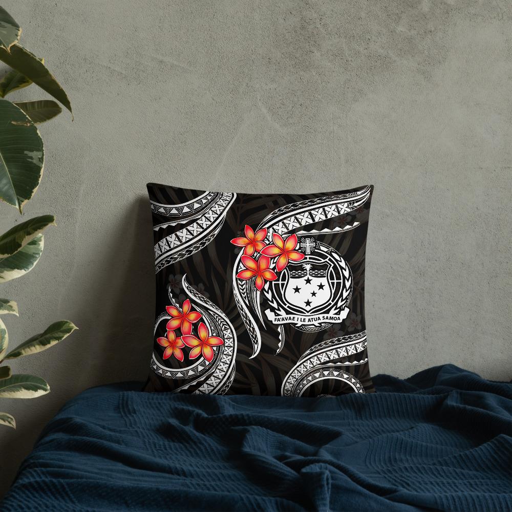 Samoa Polynesian Pillow - White Plumeria Pillow 18 x 18 Black - Polynesian Pride