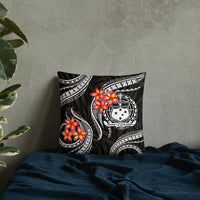 Samoa Polynesian Pillow - White Plumeria Pillow 18 x 18 Black - Polynesian Pride