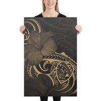 Hawaii Map Turtle Hibiscus Divise Polynesian Gold Canvas 24x36 Canvas Gold - Polynesian Pride