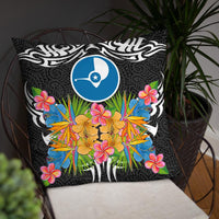 Yap State Pillow - Coat Of Arms With Tropical Flowers - Polynesian Pride