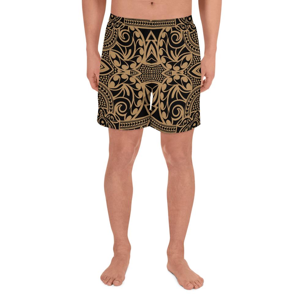 Polynesian Kakau Turtle Gold Men's Athletic Long Shorts Art - Polynesian Pride