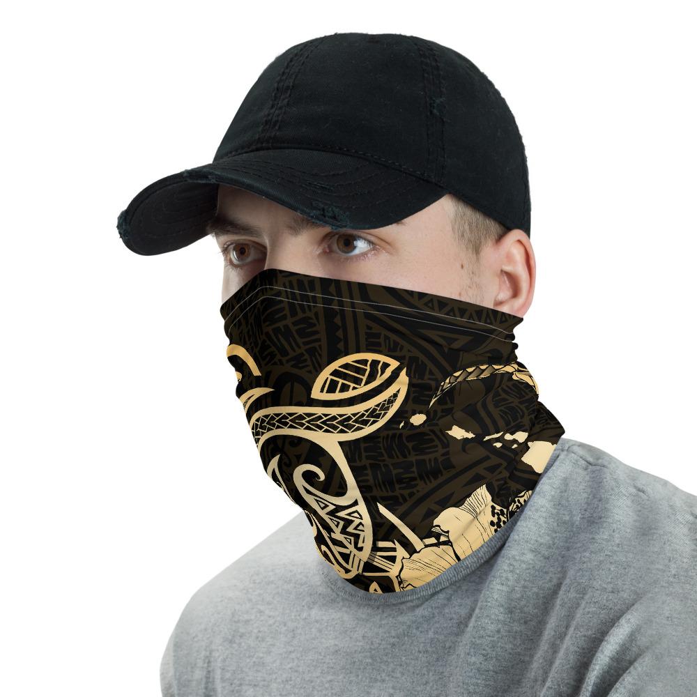 Hawaiian Bandana - Hawaii Turtle Map Polynesian Gold Neck Gaiter - Polynesian Pride