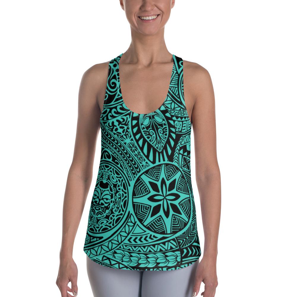 Polynesian Hawaiian Style Tribal Tattoo Turquoise Hawaii Women's Racerback Tank Top Art - Polynesian Pride