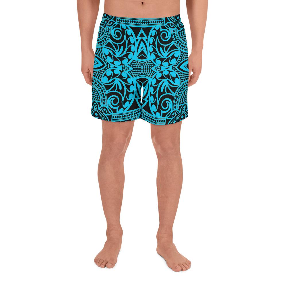 Polynesian Kakau Turtle Blue Men's Athletic Long Shorts Art - Polynesian Pride