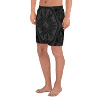 Polynesian Plumeria Mix Gray Black Men's Athletic Long Shorts - Polynesian Pride