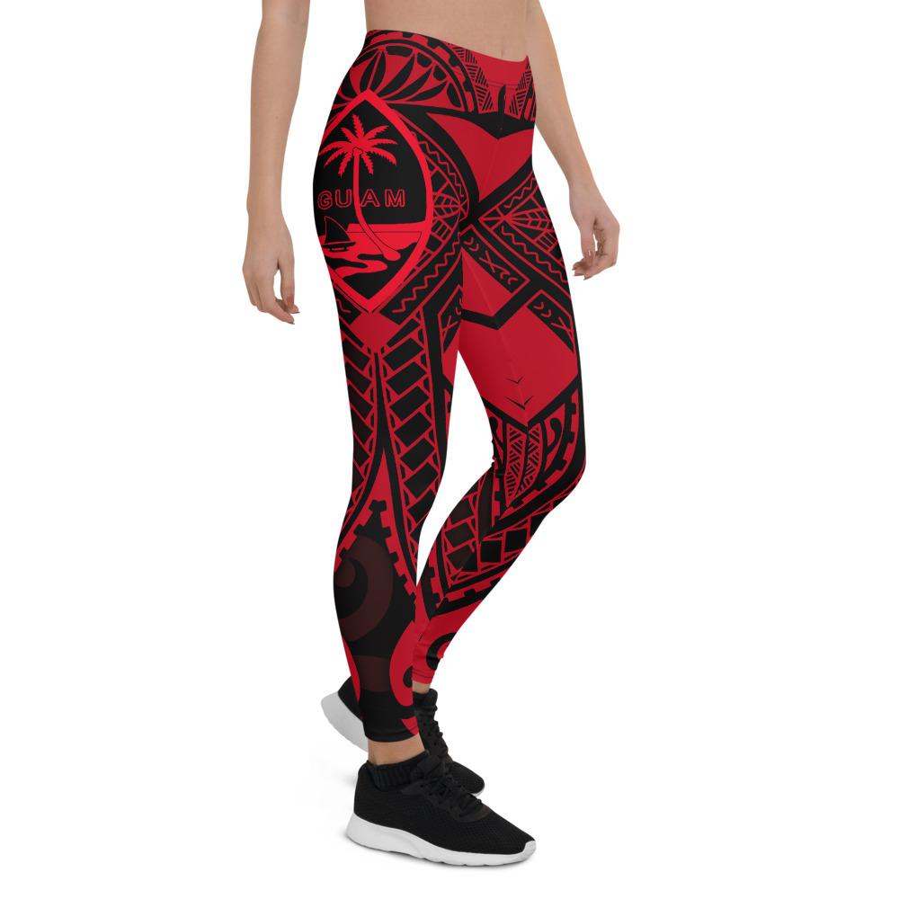 Guam Polynesian Leggings - Guam Red Seal with Polynesian Tattoo Red - Polynesian Pride