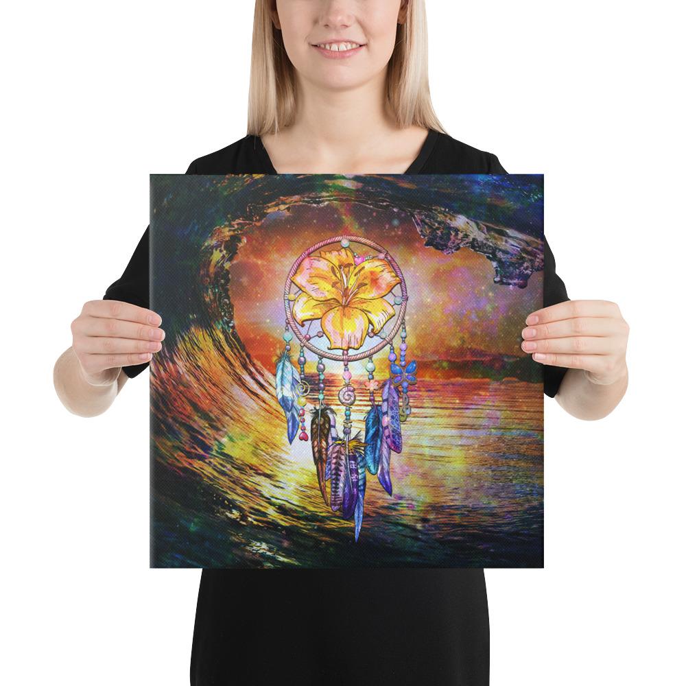 Hibiscus Dreamcatcher Wales Night Canvas 16x16 Canvas White - Polynesian Pride