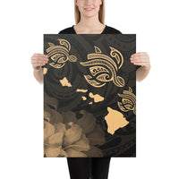 Hawaii Turtle Hibiscus Map Polynesian Canvas 18x24 Canvas White - Polynesian Pride
