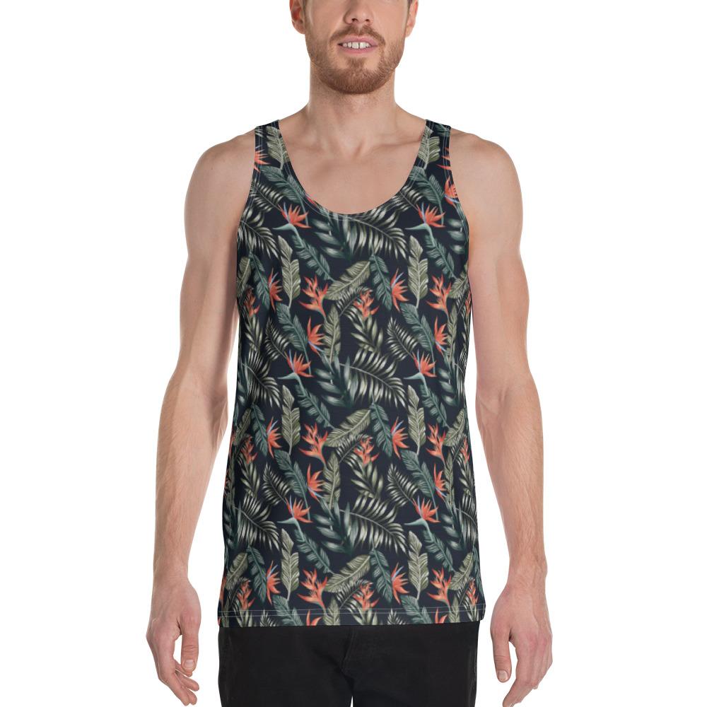 Tropical Strelitzia Black Hawaii Men's Tank Top AH White - Polynesian Pride