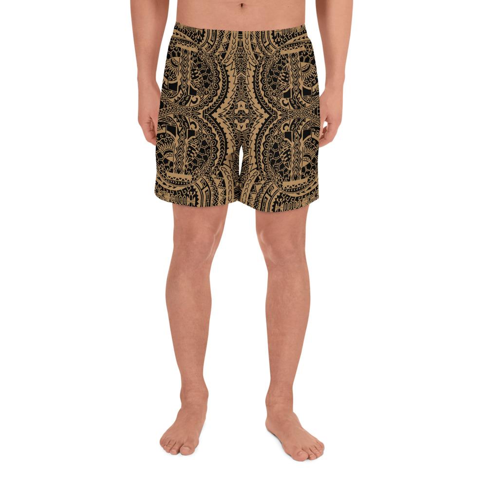 Polynesian Symmetry Gold Men's Athletic Long Shorts Art - Polynesian Pride