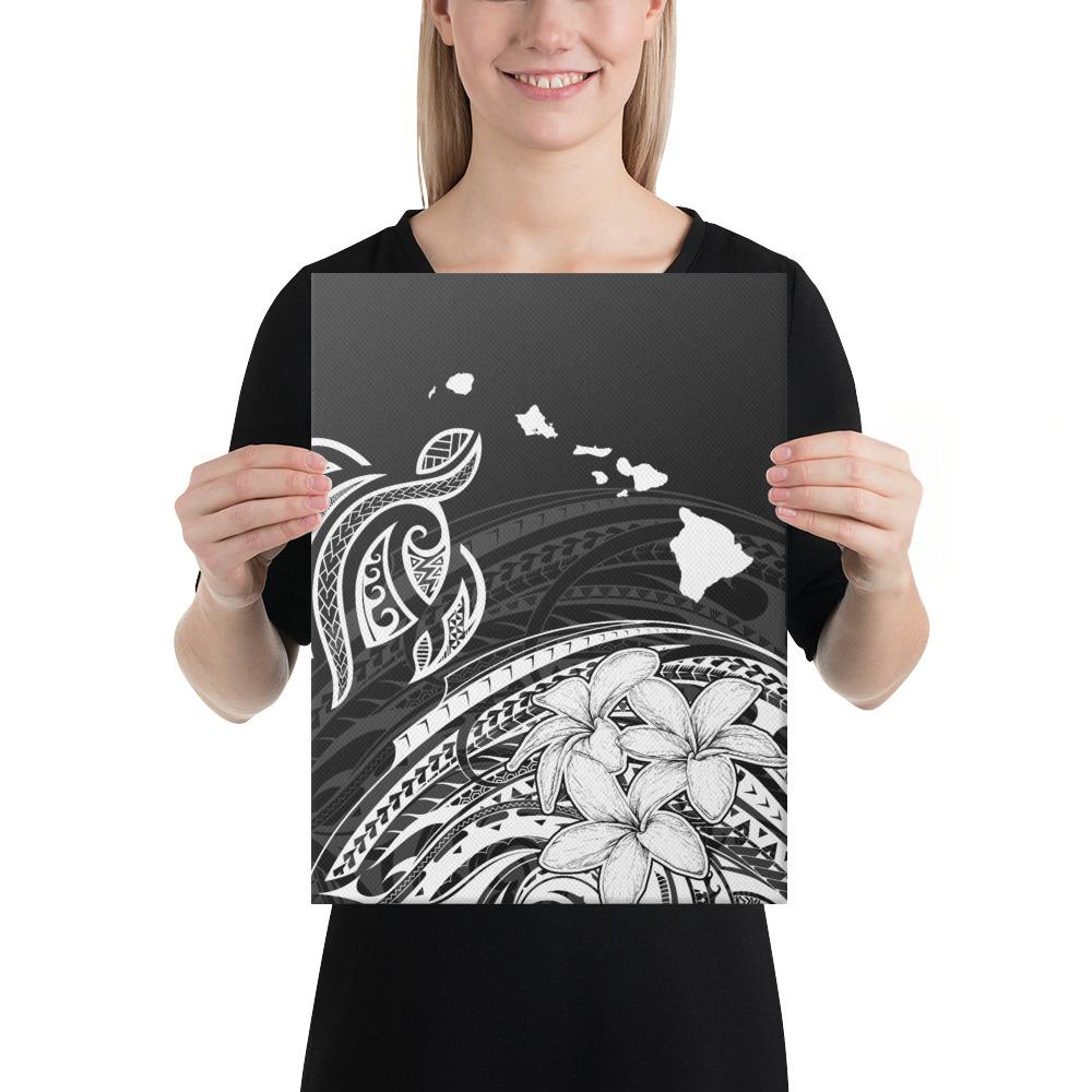 Hawaii Turtle Polynesian Map Plumeria White Canvas 12x16 Canvas White - Polynesian Pride