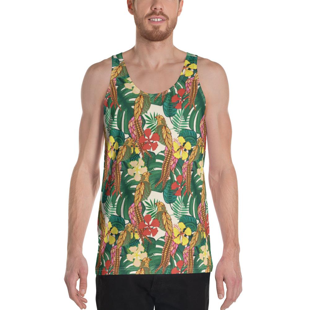 Hawaii Tropical Leaves Flowers And Birds Floral jungle - Hawaii Men's Tank Top AH White - Polynesian Pride