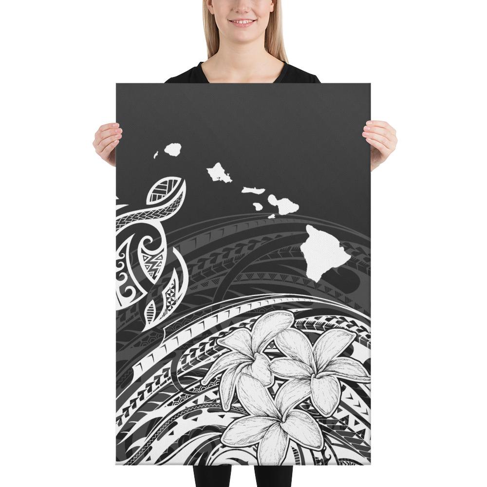 Hawaii Turtle Polynesian Map Plumeria White Canvas 24x36 Canvas White - Polynesian Pride
